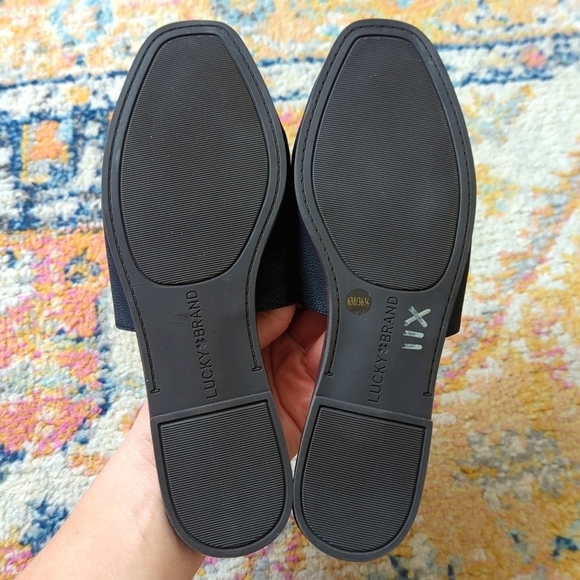 Lucky Brand Acasia Classic Pebbled Leather Slip On Open Back Flat Mules Black 6 - Picture 14 of 15
